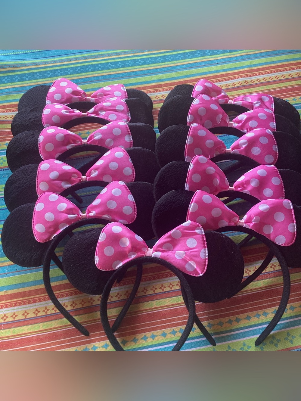 Mouse Ears Headband with Pink Polka Dot Bows- set of 11